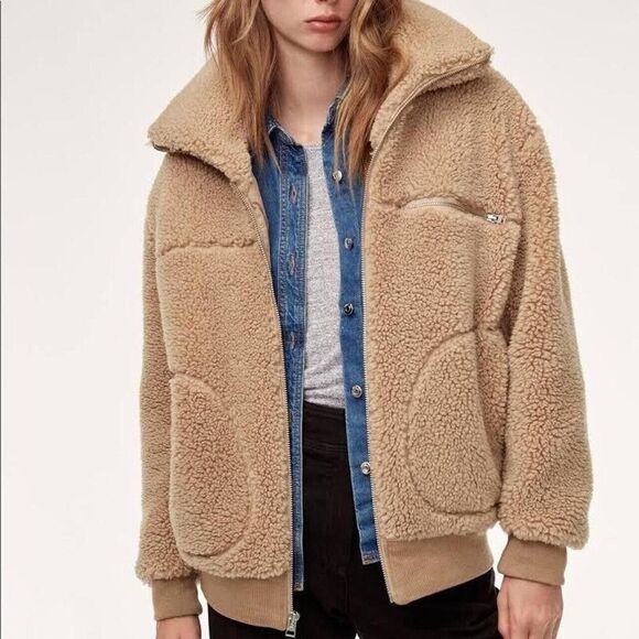 Aritzia Wilfred Free The Teddy Jacket Zip Up Sherpa in Tan Small Oversized - Picture 11 of 12